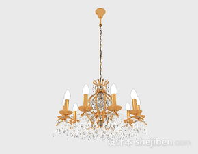 精致歐式風格金屬燭臺狀水晶吊燈3D模型免費下載